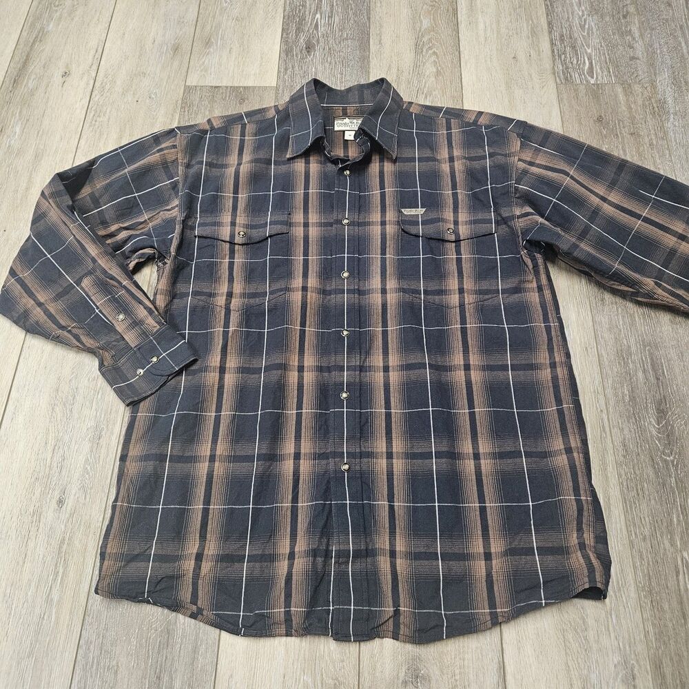 Powder River Outfitters Panhandle Slim Shirt Brown Plaid Pearl Snap Men's Medium
